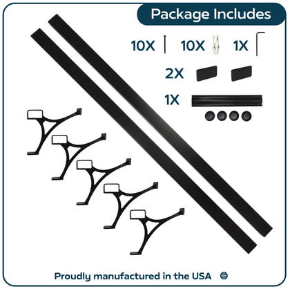 Heavy Duty Aluminum Foot Rail Kit - Floor Mount Rest for Kitchen, Restaurant, and Office - High Strength Brackets, Indoor/Outdoor, Black