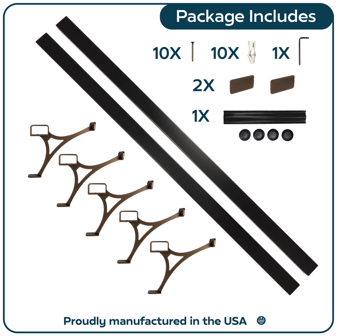 Heavy Duty Aluminum Foot Rail Kit - Floor Mount Rest for Kitchen, Restaurant, and Office - High Strength Brackets, Indoor/Outdoor, Bronze/Black