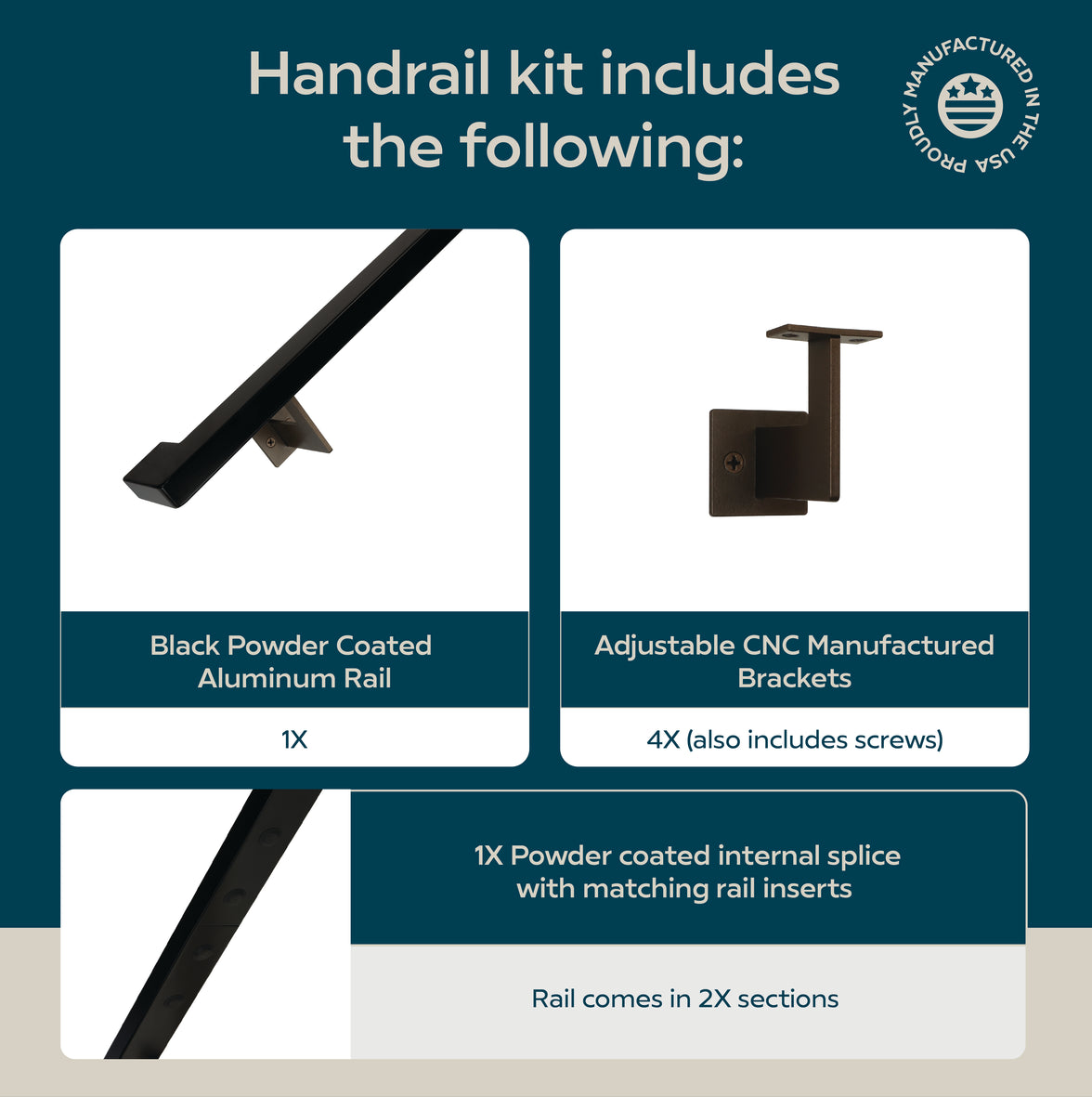 Urban Contemporary Aluminum Complete Handrail Grab Bar Set, Brackets Included, Bronze / Matt Black Powder Coated Finish