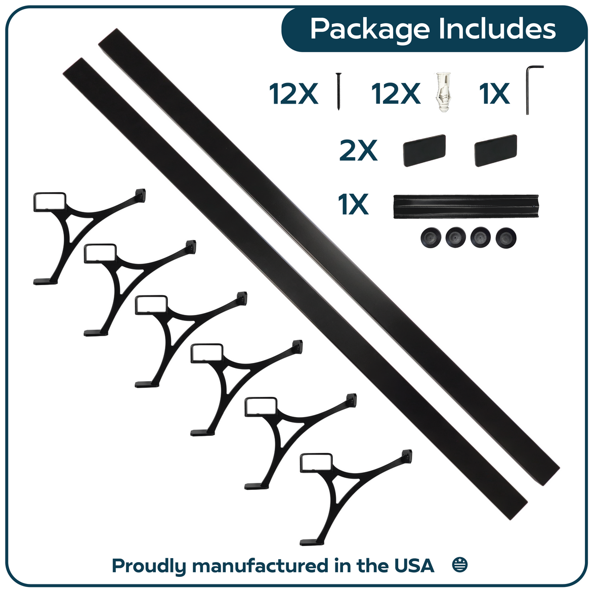 Heavy Duty Aluminum Foot Rail Kit - Floor Mount Rest for Kitchen, Restaurant, and Office - High Strength Brackets, Indoor/Outdoor, Black
