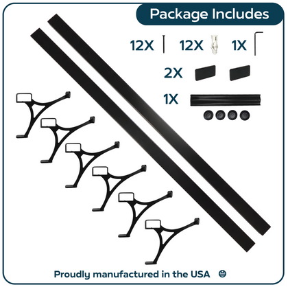 Heavy Duty Aluminum Foot Rail Kit - Floor Mount Rest for Kitchen, Restaurant, and Office - High Strength Brackets, Indoor/Outdoor, Black