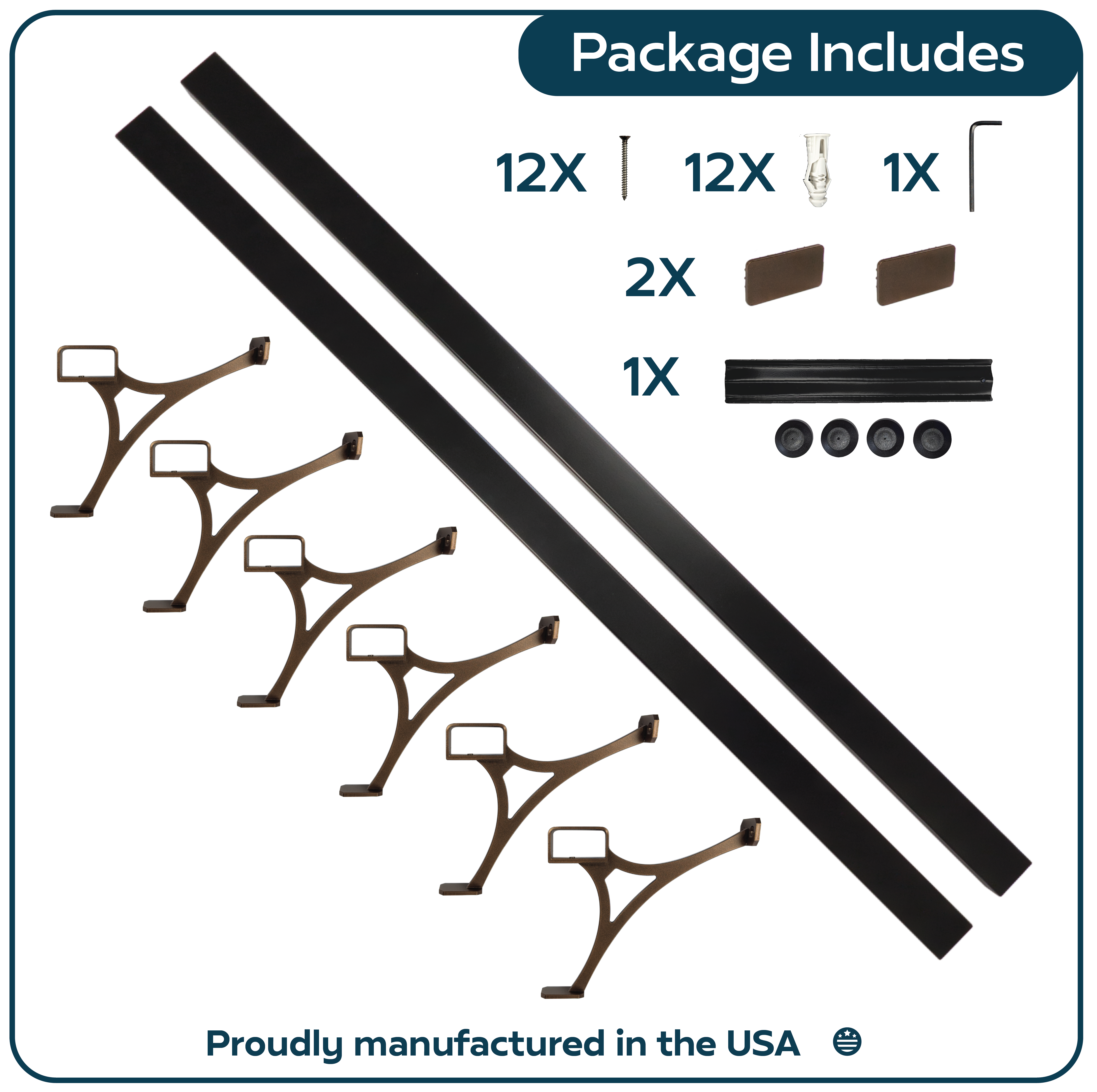 Heavy Duty Aluminum Foot Rail Kit - Floor Mount Rest for Kitchen, Restaurant, and Office - High Strength Brackets, Indoor/Outdoor, Bronze/Black