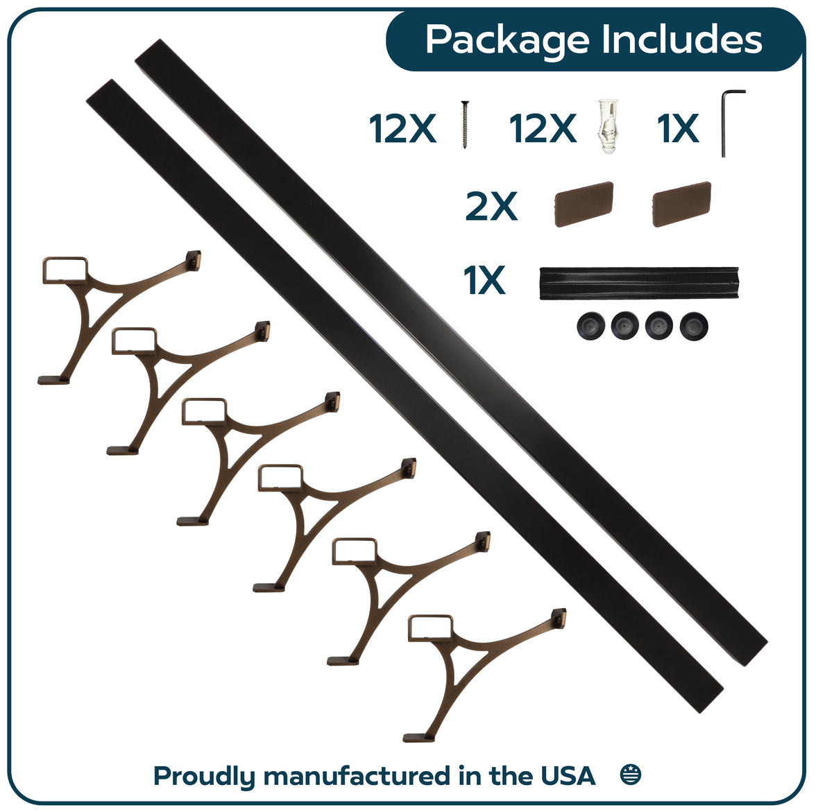 Heavy Duty Aluminum Foot Rail Kit - Floor Mount Rest for Kitchen, Restaurant, and Office - High Strength Brackets, Indoor/Outdoor, Bronze/Black