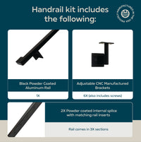 Urban Contemporary Aluminum Complete Handrail Grab Bar Set, Brackets Included, Matt Black Powder Coated Finish