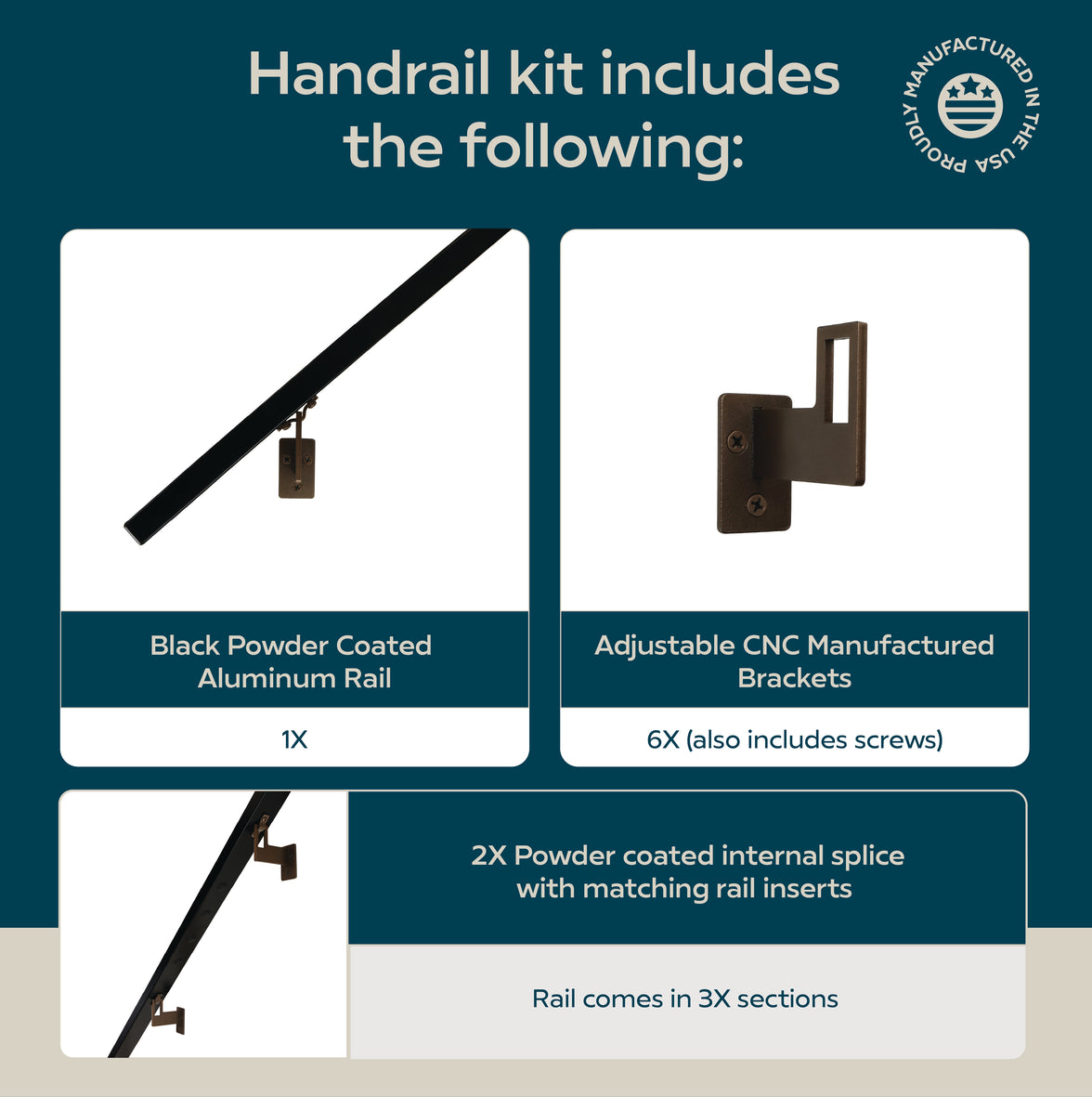 Modern Minimalist High Strength Aluminum Handrail Grab Bar, Brackets Included, Matt Black / Bronze Powder Coat