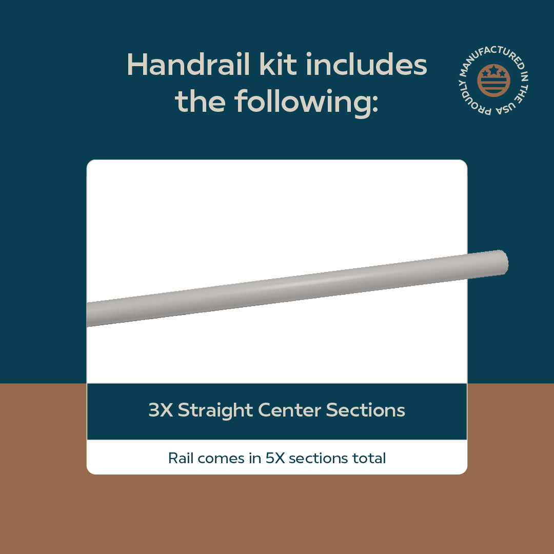 Industrial Aluminum Indoor/Outdoor ADA Customizable Handrail with 12 inch Commercial Horizontal Extensions, 1.5 Inch Round Complete Grab Bar Kit - Bronze / Satin White Powder Coat