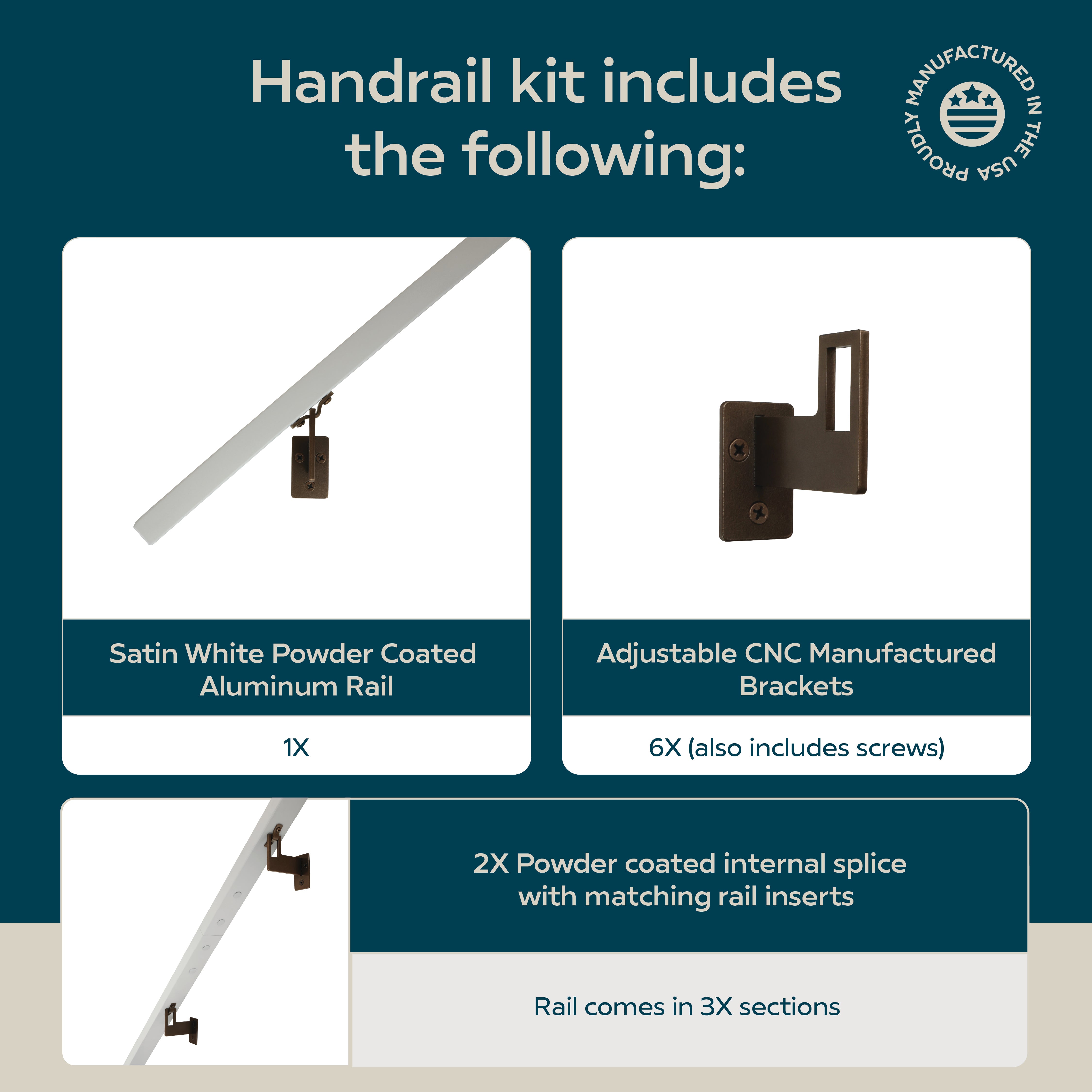 Modern Minimalist High Strength Aluminum Handrail Grab Bar, Brackets Included, Satin White / Bronze Powder Coat