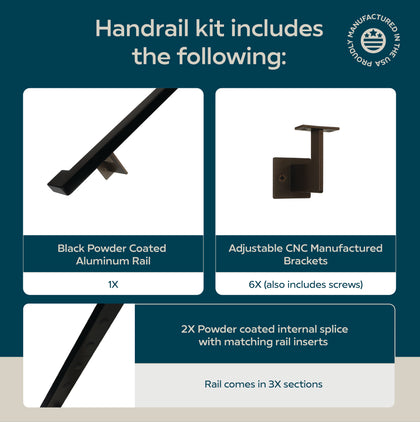 Urban Contemporary Aluminum Complete Handrail Grab Bar Set, Brackets Included, Bronze / Matt Black Powder Coated Finish