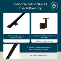 Urban Contemporary Aluminum Complete Handrail Grab Bar Set, Brackets Included, Bronze / Matt Black Powder Coated Finish