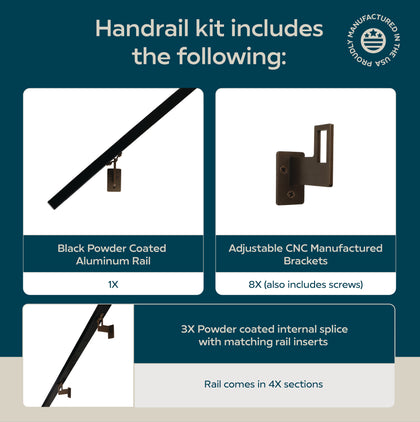 Modern Minimalist High Strength Aluminum Handrail Grab Bar, Brackets Included, Matt Black / Bronze Powder Coat