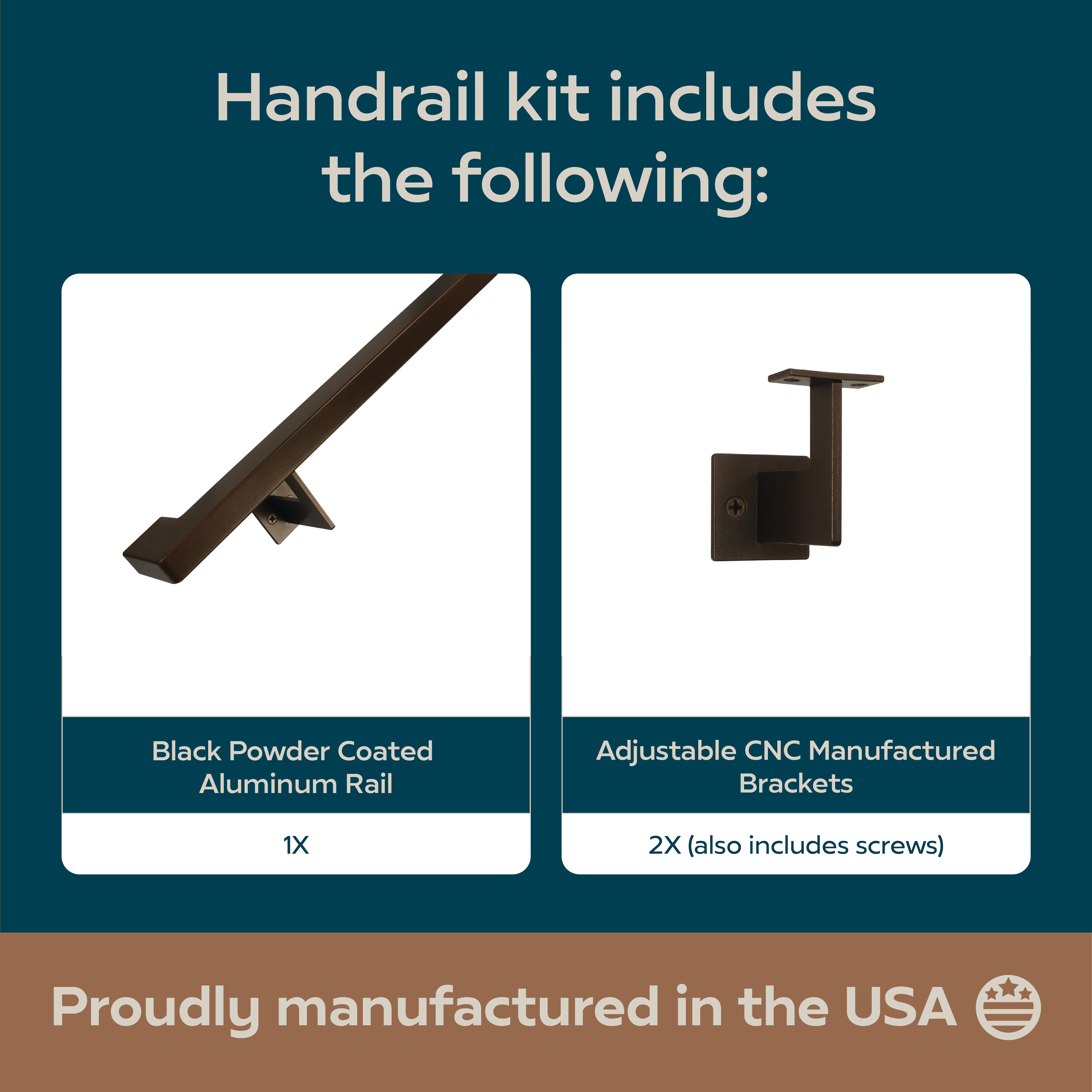 Urban Contemporary Aluminum Complete Handrail Grab Bar Set, Brackets Included, Bronze Powder Coated Finish