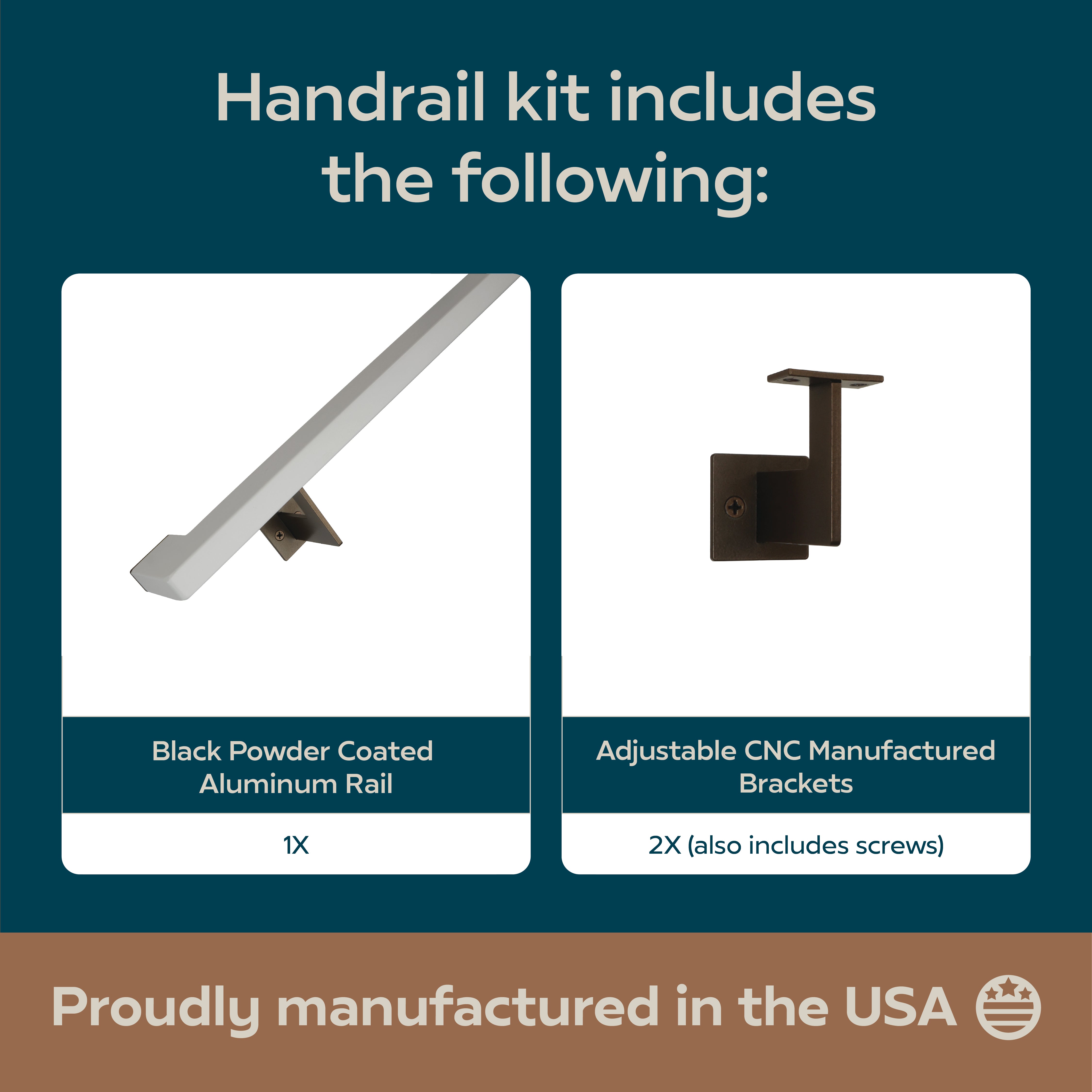 Urban Contemporary Aluminum Complete Handrail Grab Bar Set, Brackets Included, Bronze / Satin White Powder Coated Finish