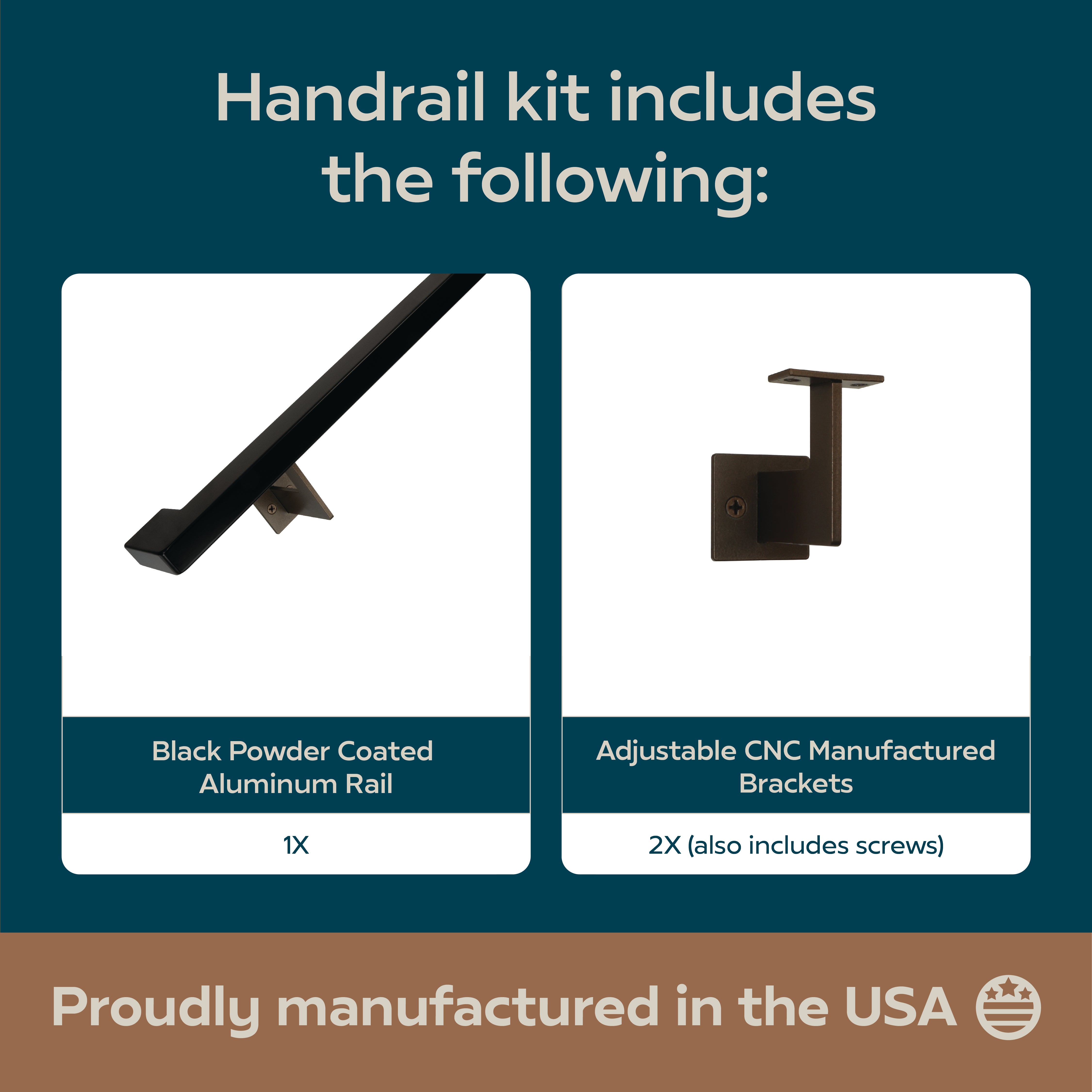 Urban Contemporary Aluminum Complete Handrail Grab Bar Set, Brackets Included, Bronze / Matt Black Powder Coated Finish