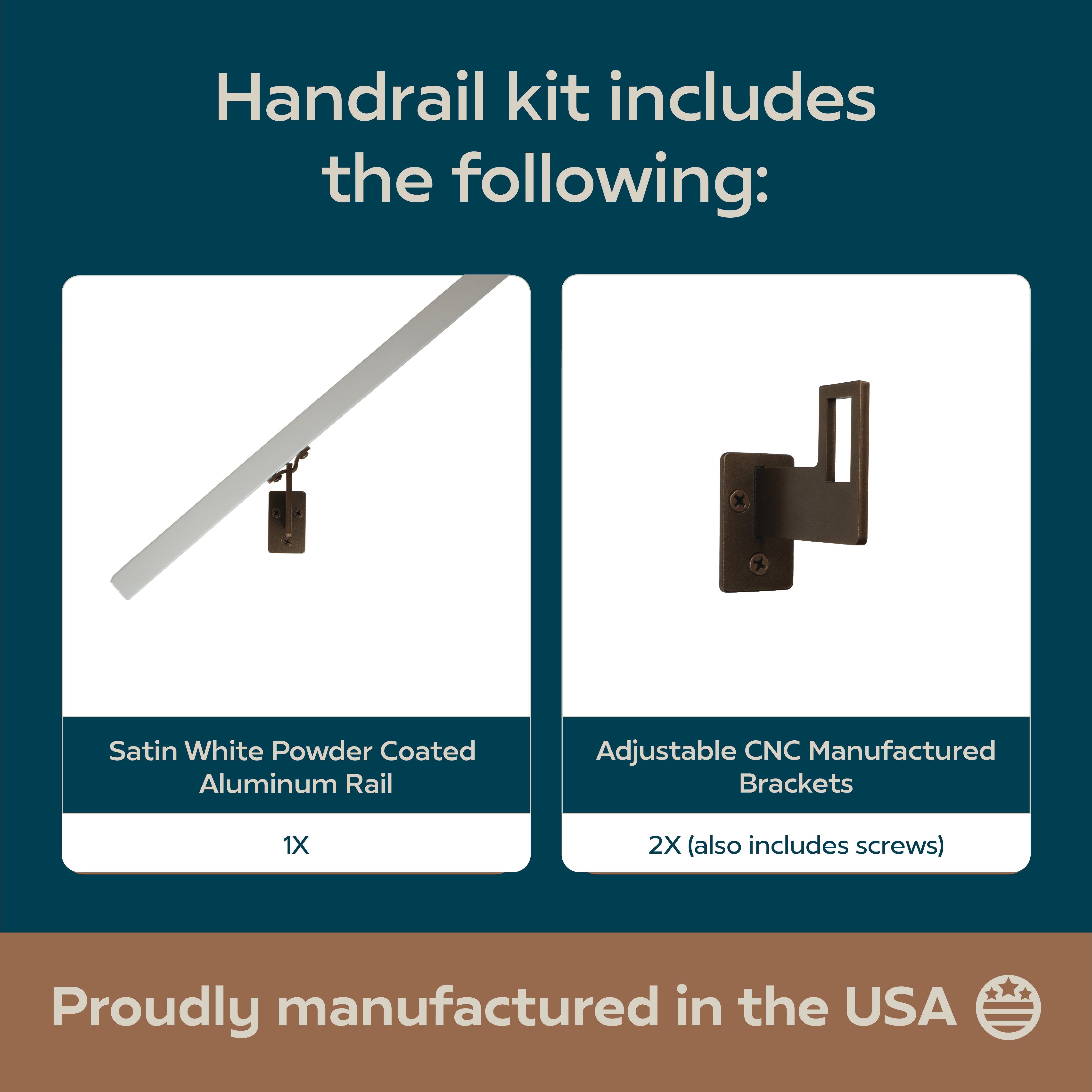 Modern Minimalist High Strength Aluminum Handrail Grab Bar, Brackets Included, Satin White / Bronze Powder Coat