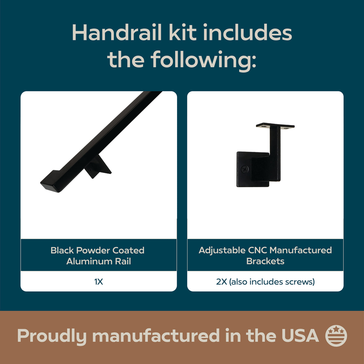 Urban Contemporary Aluminum Complete Handrail Grab Bar Set, Brackets Included, Matt Black Powder Coated Finish