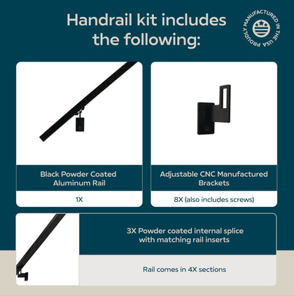 Modern Minimalist High Strength Aluminum Handrail Grab Bar, Brackets Included, Matt Black Powder Coat