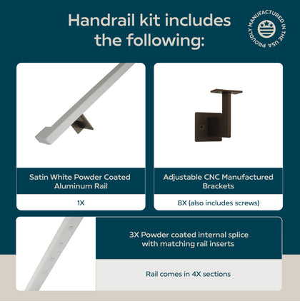 Urban Contemporary Aluminum Complete Handrail Grab Bar Set, Brackets Included, Bronze / Satin White Powder Coated Finish