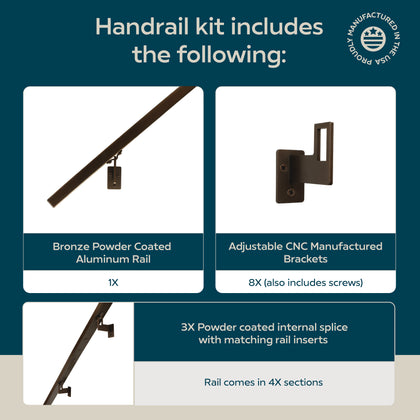 Modern Minimalist High Strength Aluminum Handrail Grab Bar, Brackets Included, Bronze Powder Coat