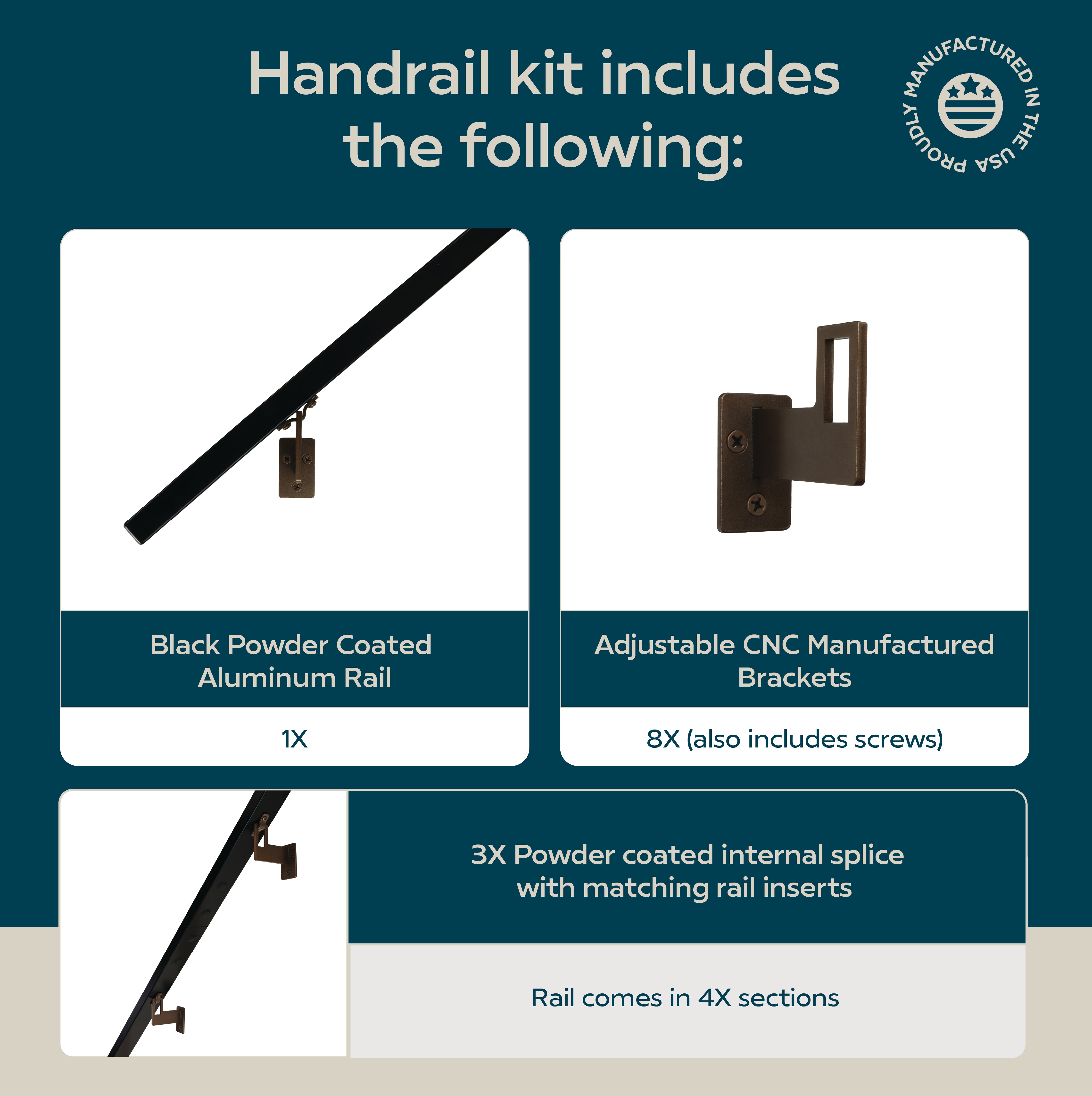 Modern Minimalist High Strength Aluminum Handrail Grab Bar, Brackets Included, Matt Black / Bronze Powder Coat