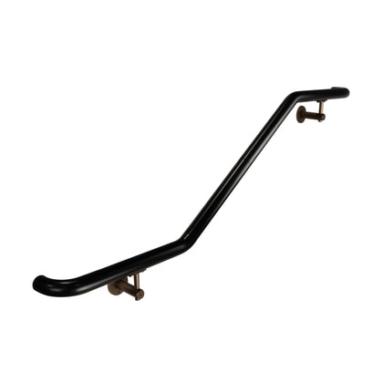 Industrial Aluminum Indoor/Outdoor ADA Customizable Handrail with 12 inch Commercial Horizontal Extensions, 1.5 Inch Round Complete Grab Bar Kit - Bronze / Satin Black Powder Coat
