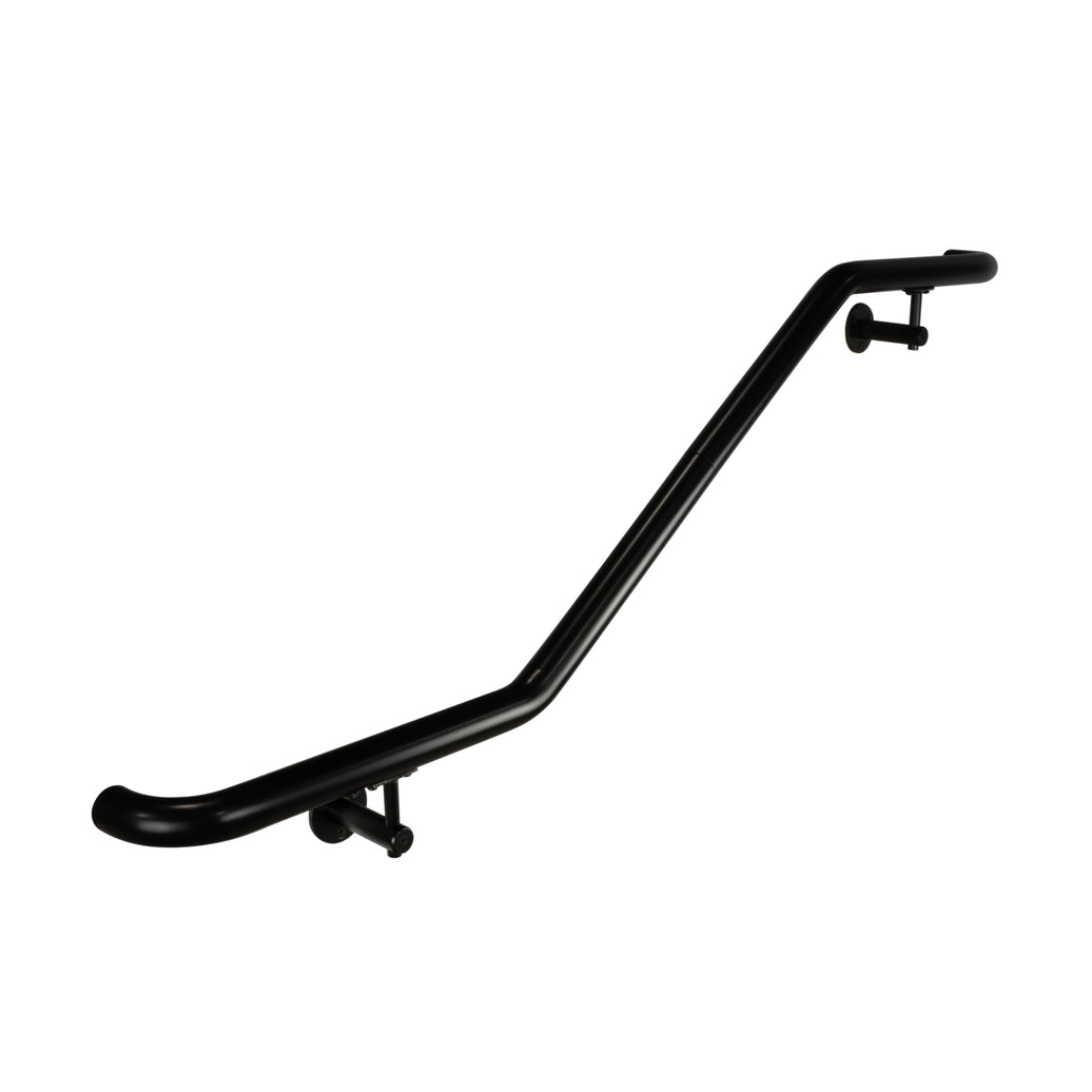 Industrial Aluminum Indoor/Outdoor ADA Customizable Handrail with 12 inch Commercial Horizontal Extensions, 1.5 Inch Round Complete Grab Bar Kit - Satin Black
