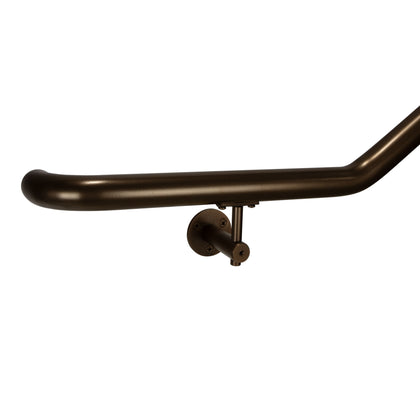 Industrial Aluminum Indoor/Outdoor ADA Customizable Handrail with 12 inch Commercial Horizontal Extensions, 1.5 Inch Round Complete Grab Bar Kit - Bronze Powder Coat