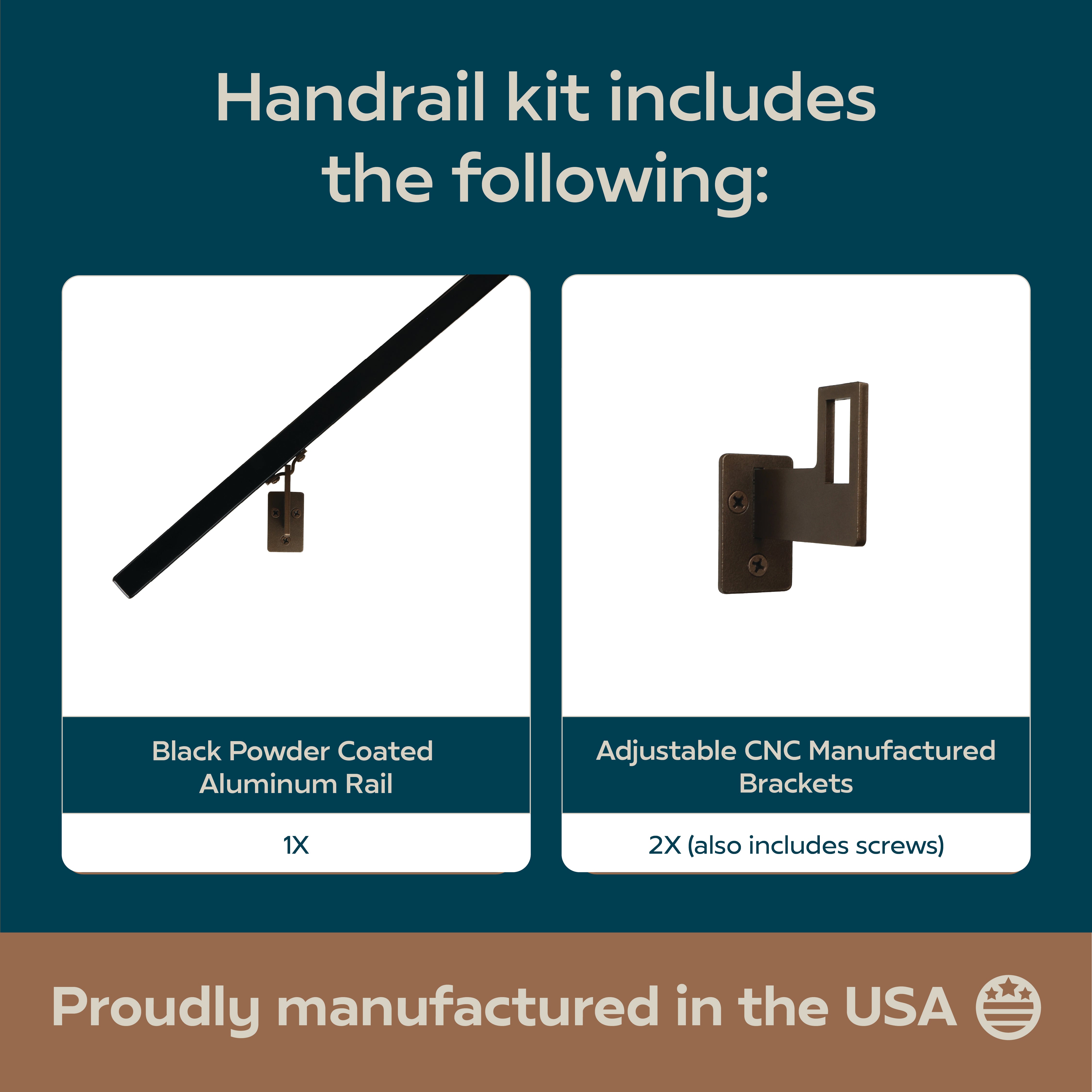 Modern Minimalist High Strength Aluminum Handrail Grab Bar, Brackets Included, Matt Black / Bronze Powder Coat