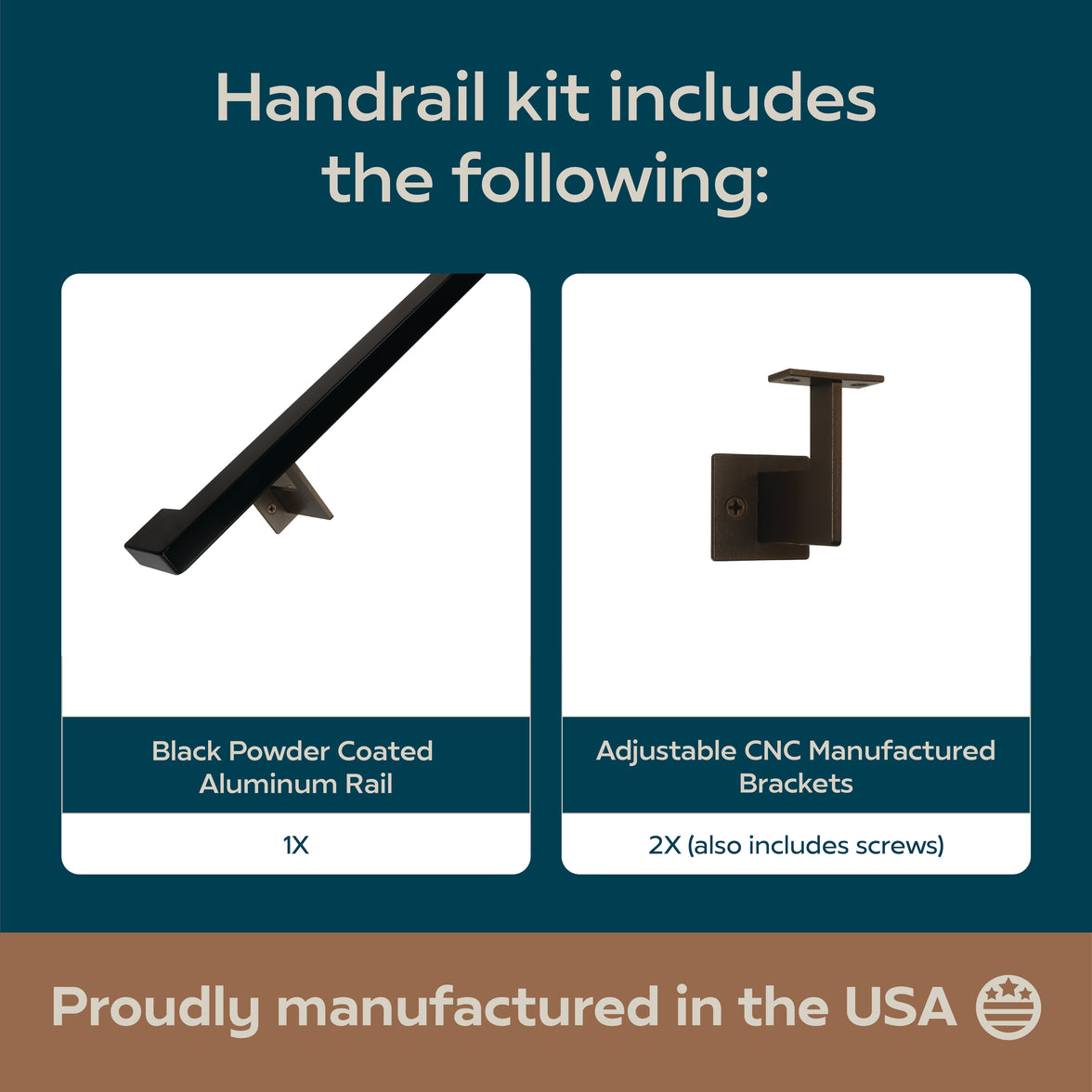 Urban Contemporary Aluminum Complete Handrail Grab Bar Set, Brackets Included, Bronze / Matt Black Powder Coated Finish