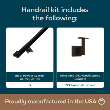 Urban Contemporary Aluminum Complete Handrail Grab Bar Set, Brackets Included, Bronze / Matt Black Powder Coated Finish