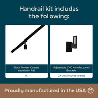 Modern Minimalist High Strength Aluminum Handrail Grab Bar, Brackets Included, Matt Black Powder Coat