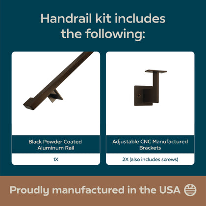 Urban Contemporary Aluminum Complete Handrail Grab Bar Set, Brackets Included, Bronze Powder Coated Finish