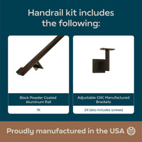 Urban Contemporary Aluminum Complete Handrail Grab Bar Set, Brackets Included, Bronze Powder Coated Finish