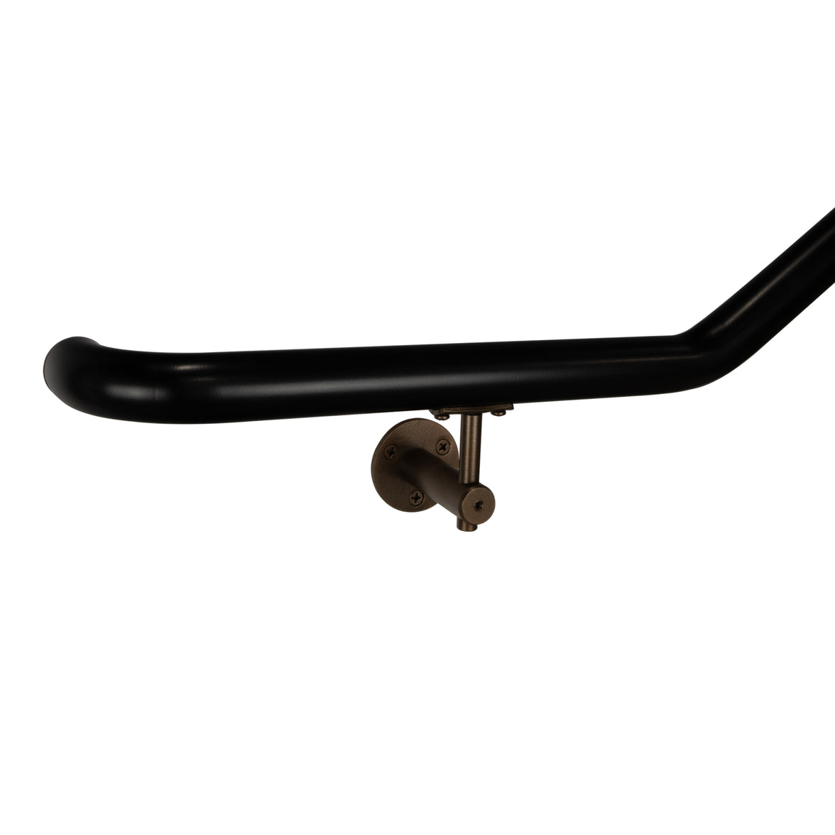 Industrial Aluminum Indoor/Outdoor ADA Customizable Handrail with 12 inch Commercial Horizontal Extensions, 1.5 Inch Round Complete Grab Bar Kit - Bronze / Satin Black Powder Coat