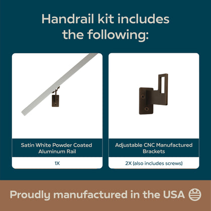 Modern Minimalist High Strength Aluminum Handrail Grab Bar, Brackets Included, Satin White / Bronze Powder Coat
