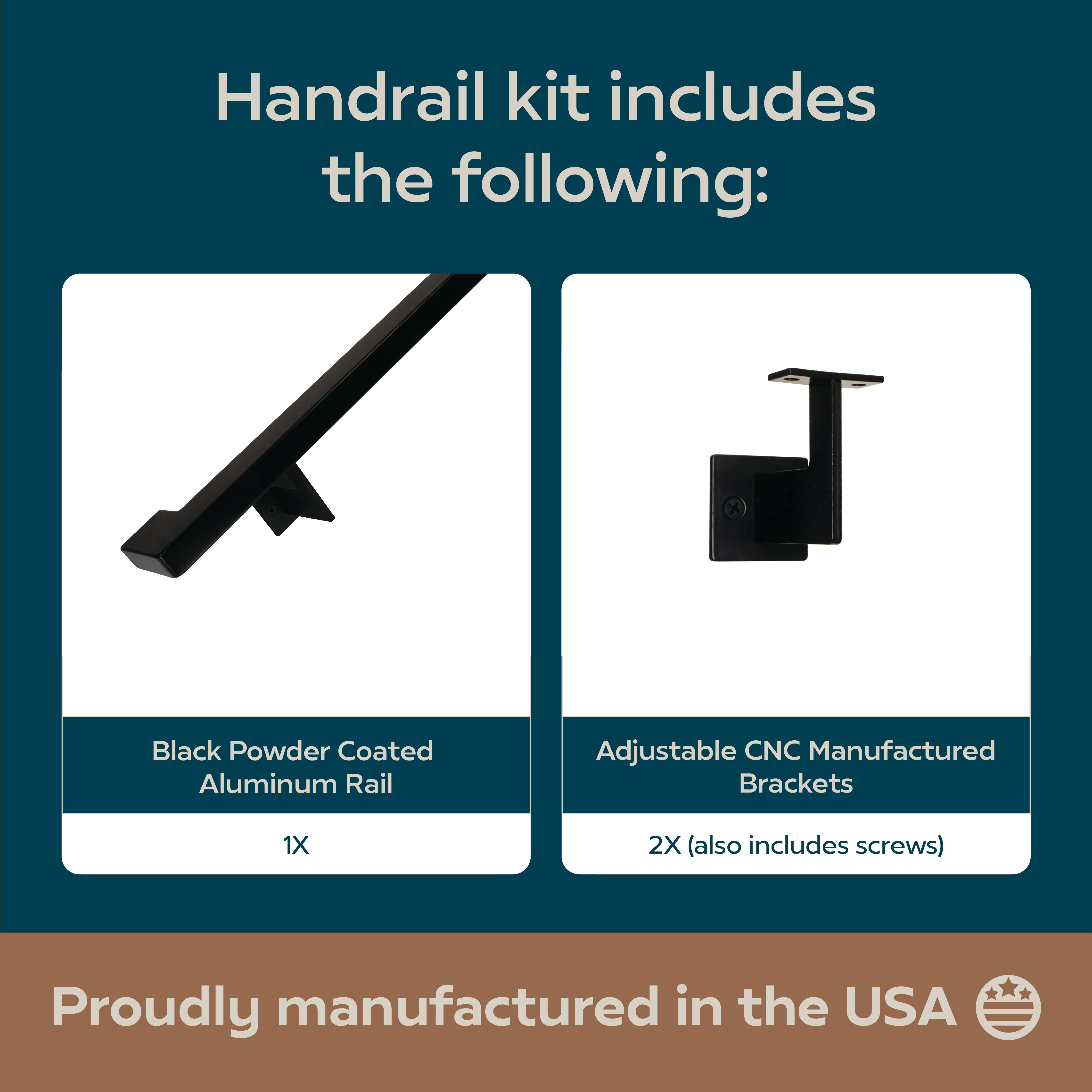 Urban Contemporary Aluminum Complete Handrail Grab Bar Set, Brackets Included, Matt Black Powder Coated Finish