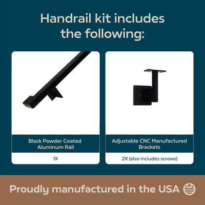 Urban Contemporary Aluminum Complete Handrail Grab Bar Set, Brackets Included, Matt Black Powder Coated Finish