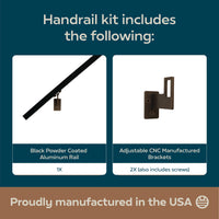 Modern Minimalist High Strength Aluminum Handrail Grab Bar, Brackets Included, Matt Black / Bronze Powder Coat