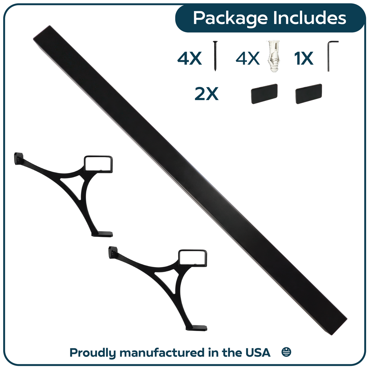 Heavy Duty Aluminum Foot Rail Kit - Floor Mount Rest for Kitchen, Restaurant, and Office - High Strength Brackets, Indoor/Outdoor, Black