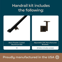 Urban Contemporary Aluminum Complete Handrail Grab Bar Set, Brackets Included, Bronze / Matt Black Powder Coated Finish