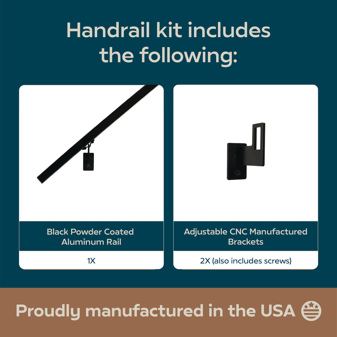 Modern Minimalist High Strength Aluminum Handrail Grab Bar, Brackets Included, Matt Black Powder Coat