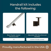 Urban Contemporary Aluminum Complete Handrail Grab Bar Set, Brackets Included, Bronze / Satin White Powder Coated Finish