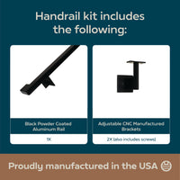 Urban Contemporary Aluminum Complete Handrail Grab Bar Set, Brackets Included, Matt Black Powder Coated Finish