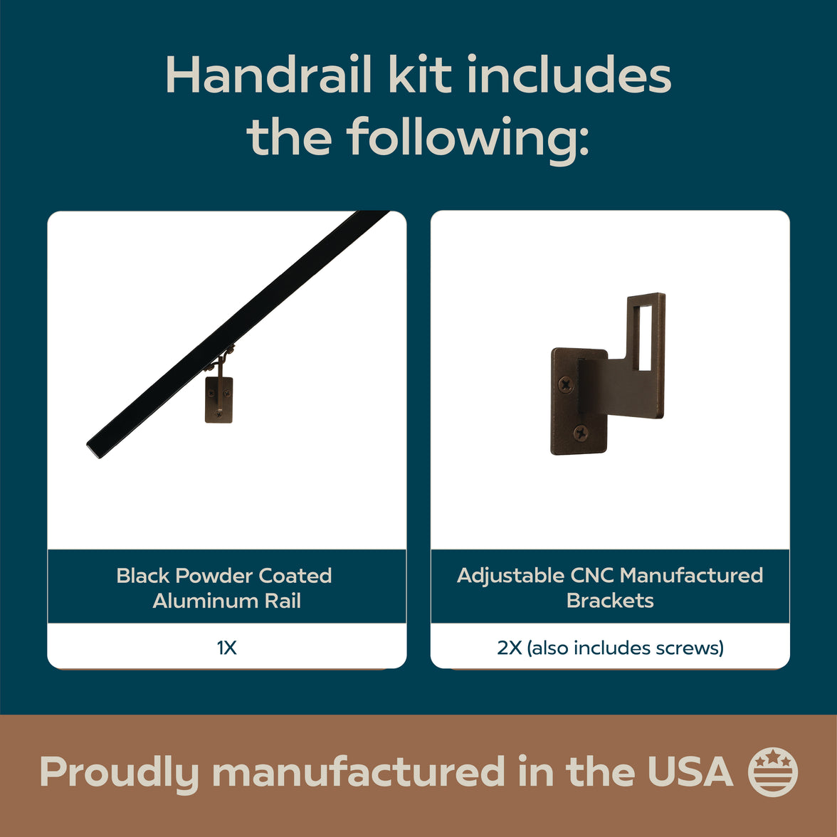 Modern Minimalist High Strength Aluminum Handrail Grab Bar, Brackets Included, Matt Black / Bronze Powder Coat