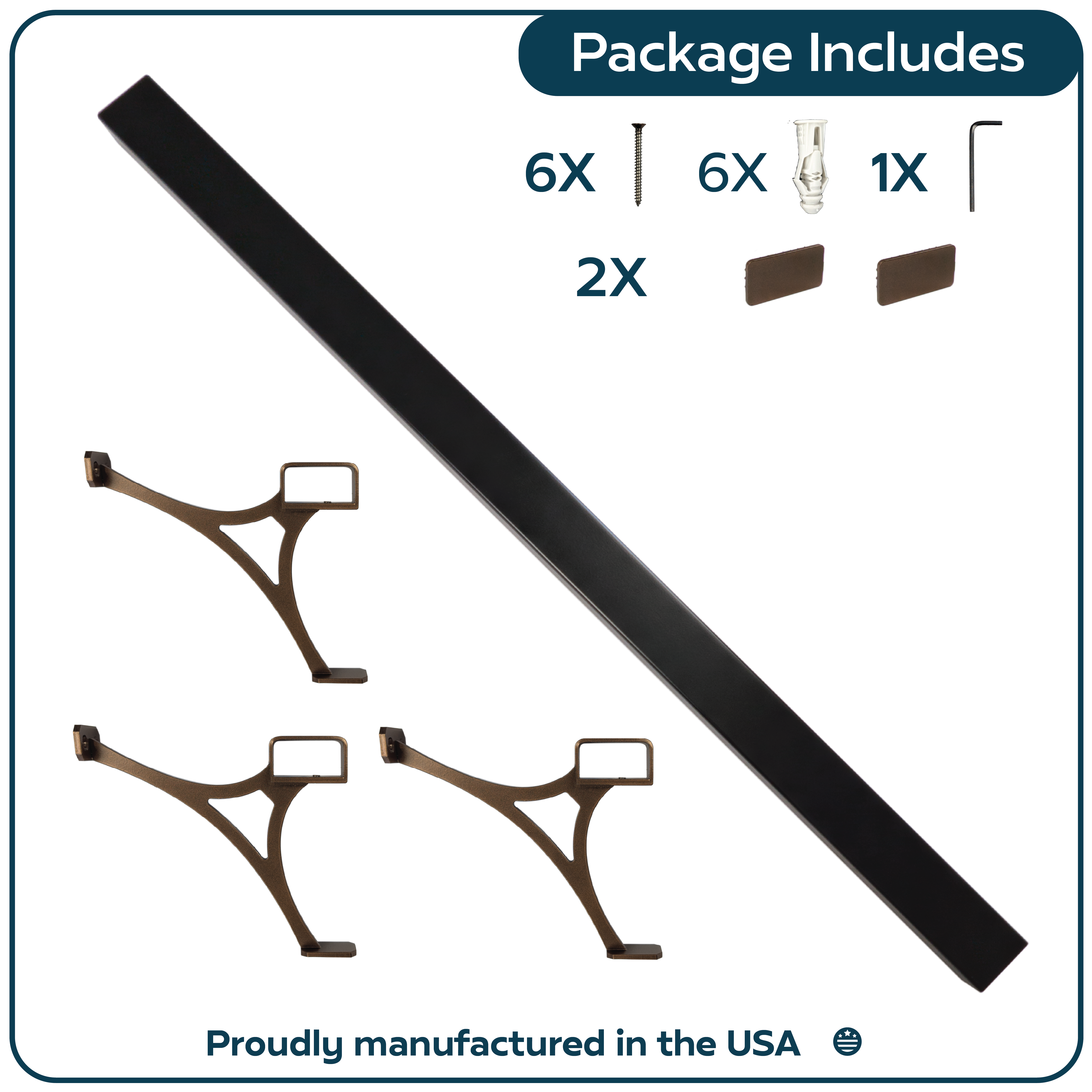 Heavy Duty Aluminum Foot Rail Kit - Floor Mount Rest for Kitchen, Restaurant, and Office - High Strength Brackets, Indoor/Outdoor, Bronze/Black
