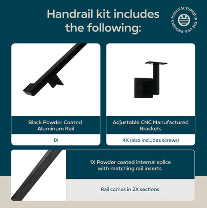 Urban Contemporary Aluminum Complete Handrail Grab Bar Set, Brackets Included, Matt Black Powder Coated Finish