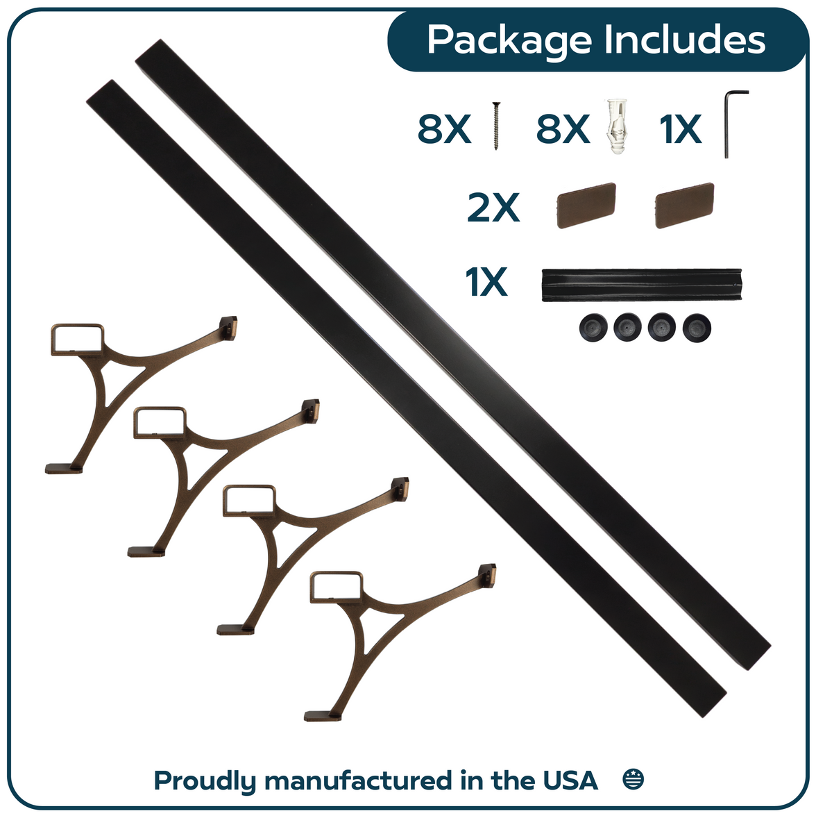 Heavy Duty Aluminum Foot Rail Kit - Floor Mount Rest for Kitchen, Restaurant, and Office - High Strength Brackets, Indoor/Outdoor, Bronze/Black