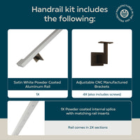 Urban Contemporary Aluminum Complete Handrail Grab Bar Set, Brackets Included, Bronze / Satin White Powder Coated Finish