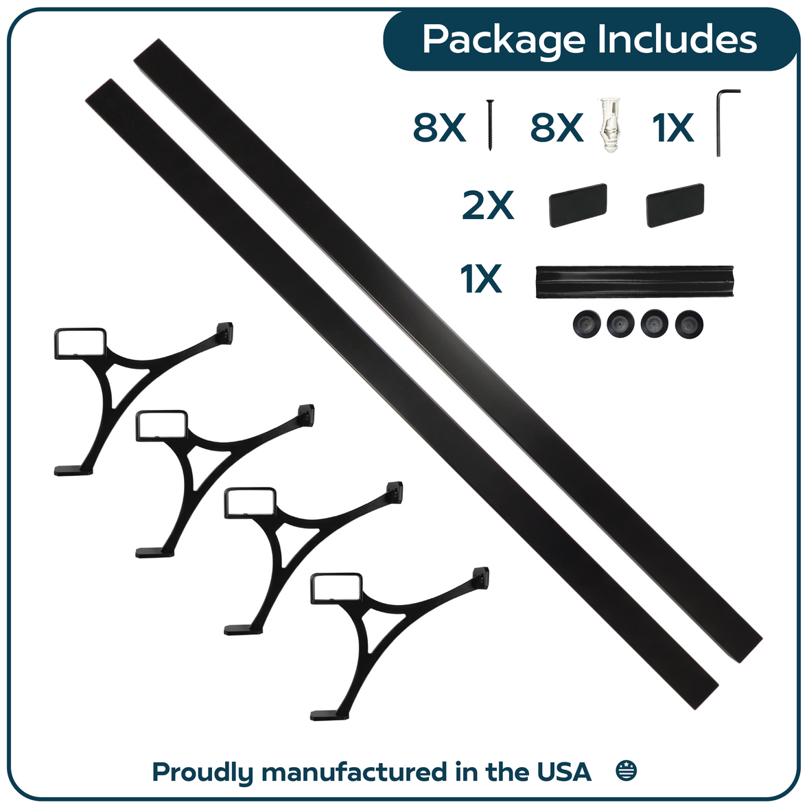 Heavy Duty Aluminum Foot Rail Kit - Floor Mount Rest for Kitchen, Restaurant, and Office - High Strength Brackets, Indoor/Outdoor, Black