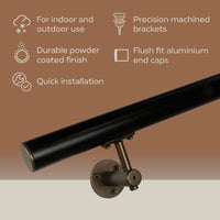 Industrial Aluminum Black/Bronze 1.5 Inch Round Complete Indoor/Outdoor Handrail Grab Bar Kit