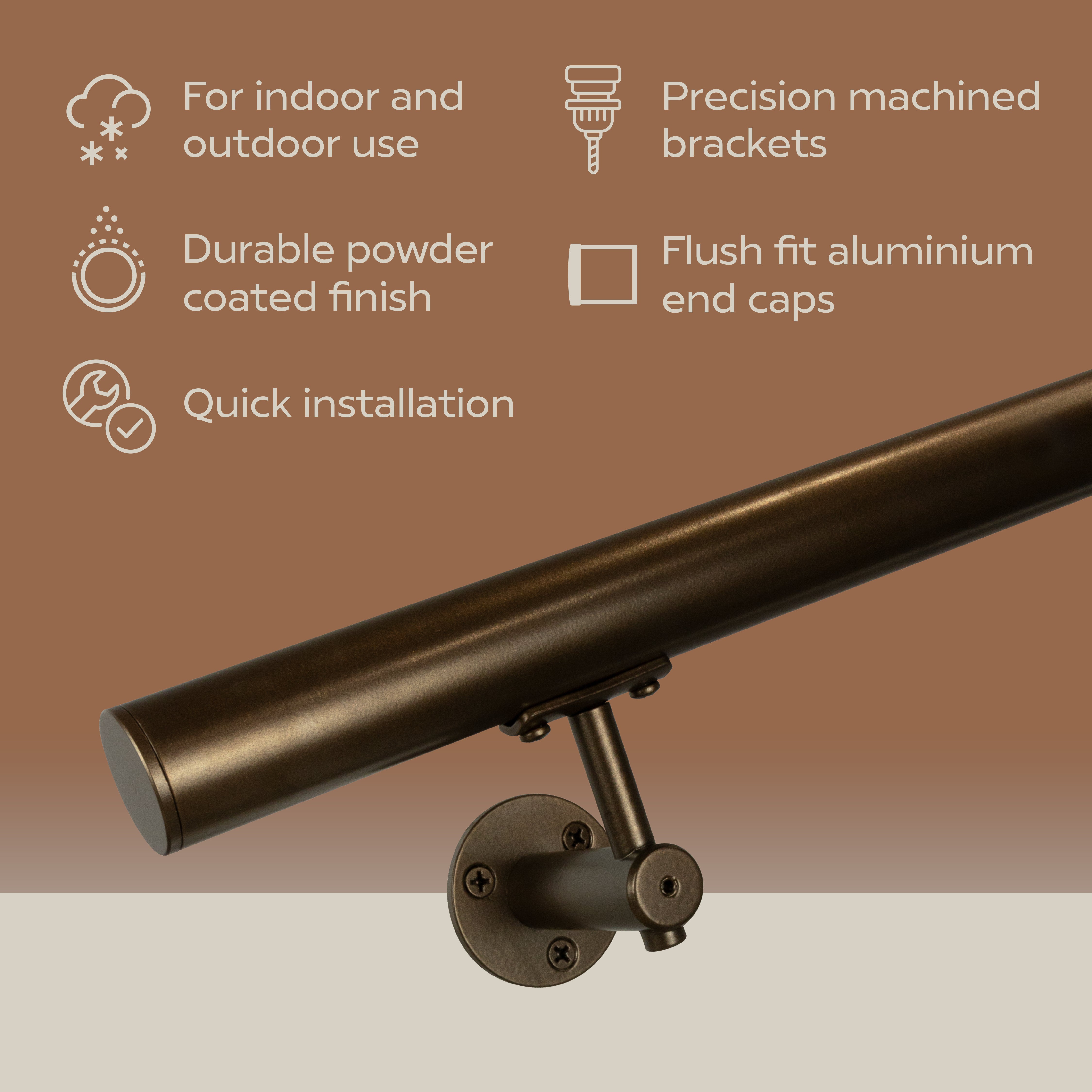 Industrial Aluminum Bronze 1.5 Inch Round Complete Indoor/Outdoor Handrail Grab Bar Kit